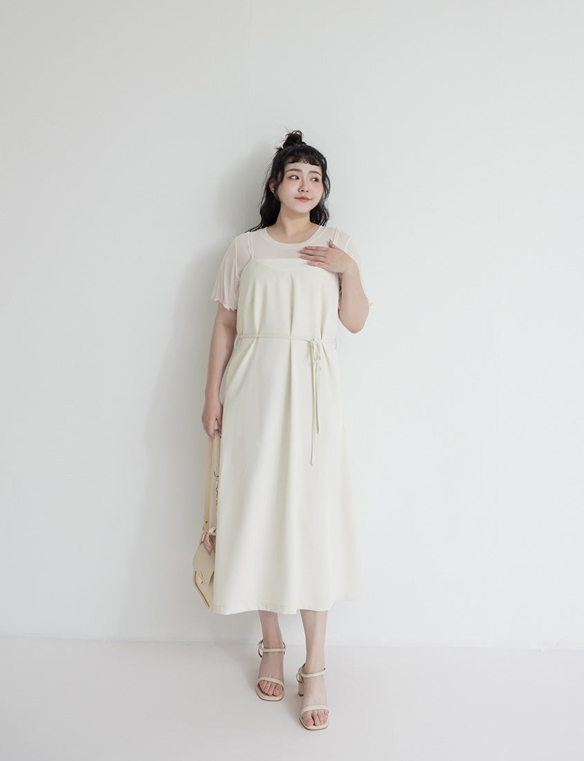 Wrinkle-Resistant A-Line  Plus Size Cami Maxi Dress (With Waist Tie)