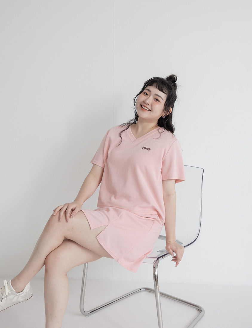 Soft Stretch Cotton Side Slit Drawstring Plus Size Mini Skirt