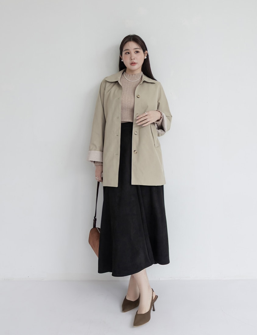MISS.Korean Style Textured Mid-Length Plus Size Trench Coat (With Belt)