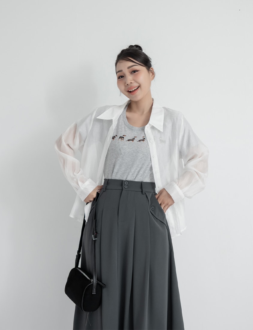 High Waist Double Button Pleated Chiffon Plus Size Skirt