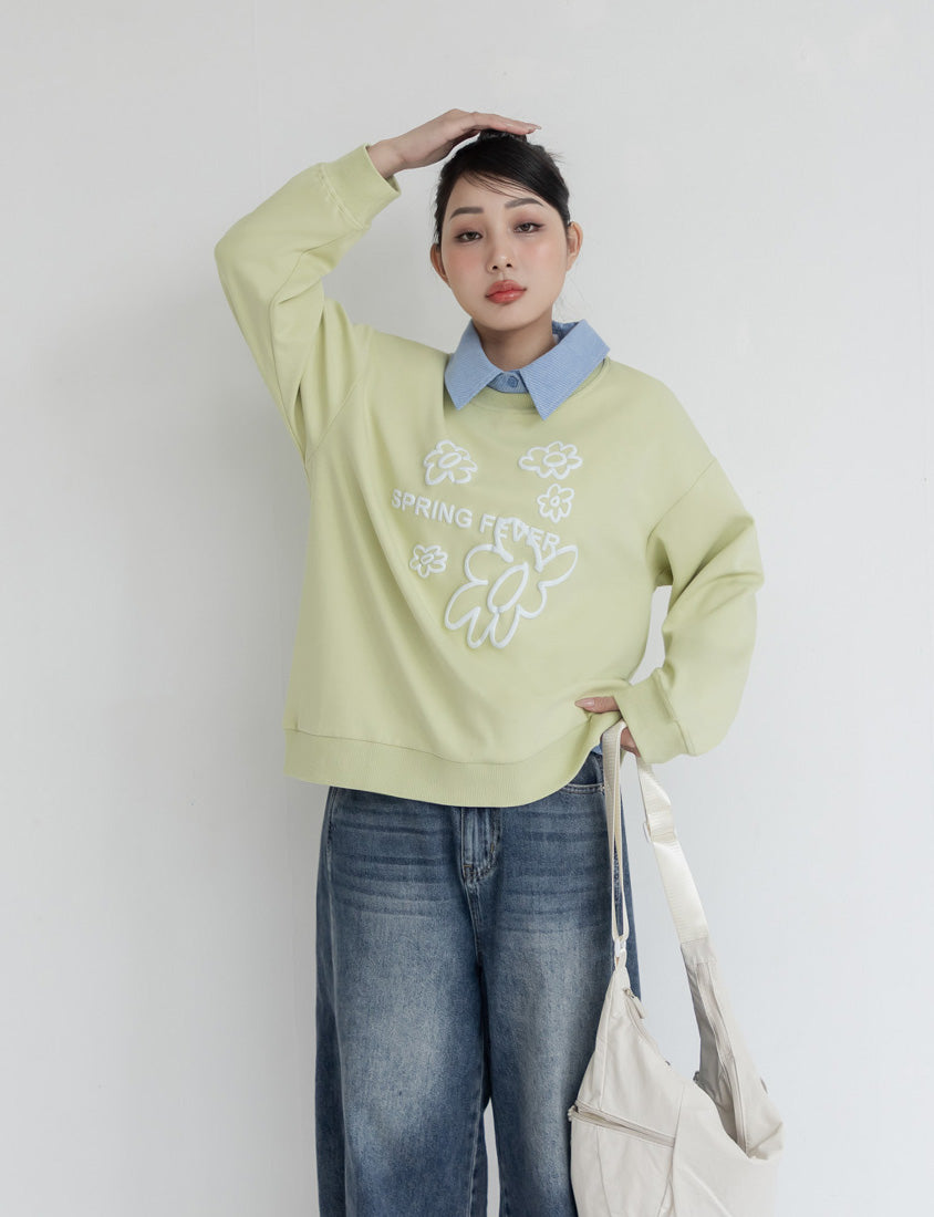 Sweet 3D Floral Plus Size Long Sleeve Sweatshirt
