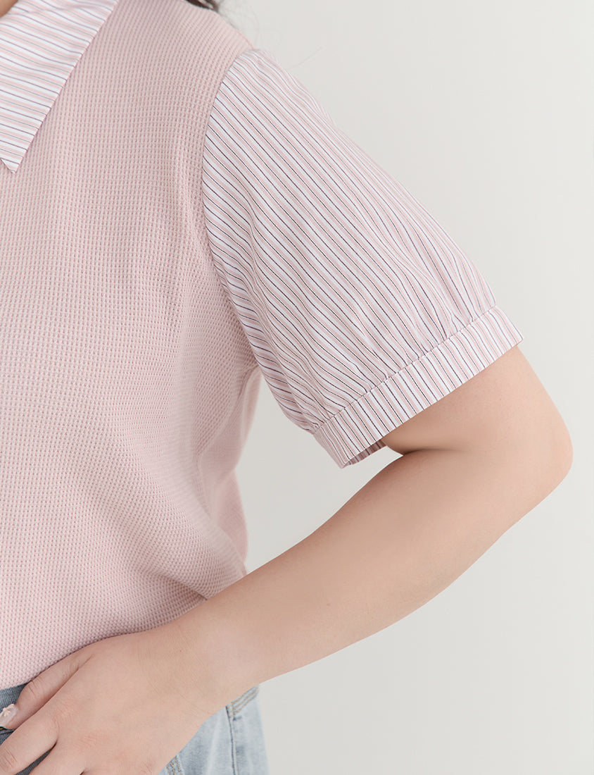 Waffle Knit Contrast Stripe Plus Size Top