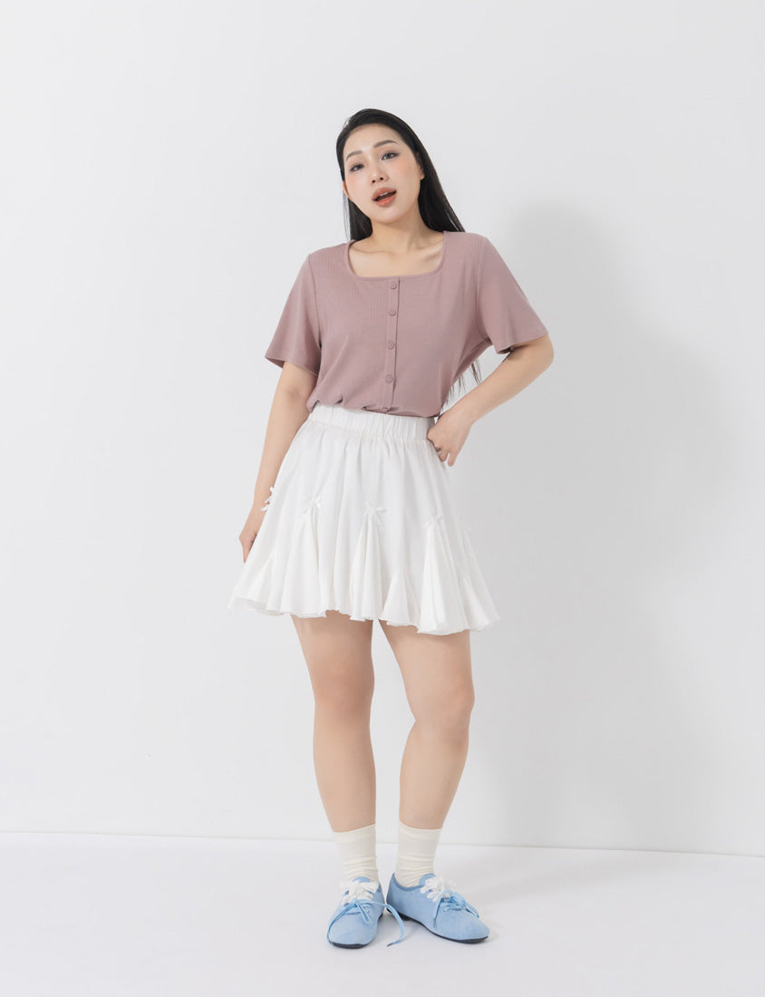 Tencel Ribbed Faux Button Square Neck Plus Size Top
