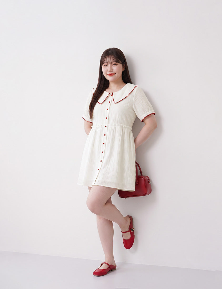 Crinkle Contrast Button-Up Plus Size Mini Dress