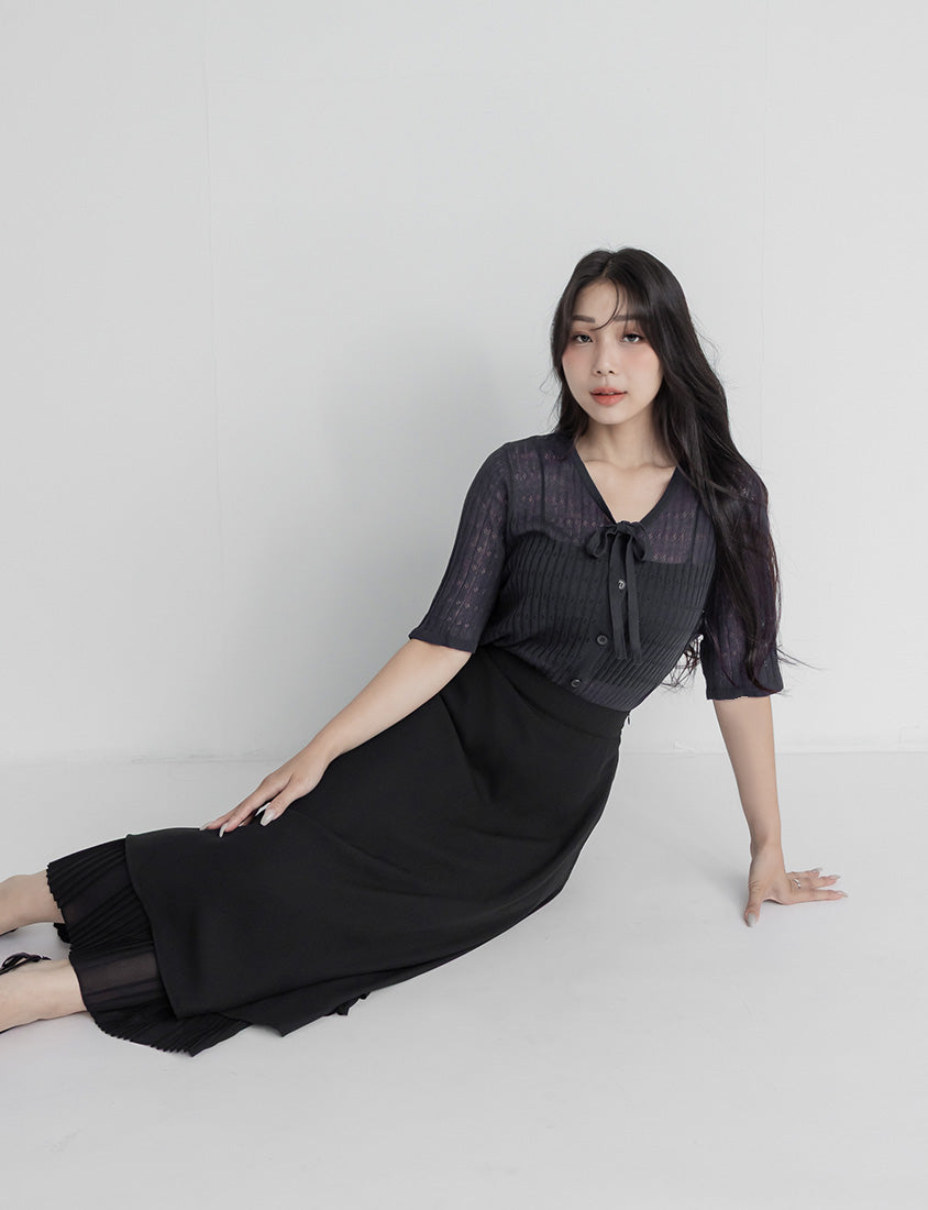 MISS. Elegant Pleated Chiffon Plus Size Maxi Skirt