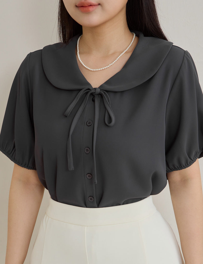 MISS. Silky Cool Wrinkle-Resistant Tie-Front Plus Size Collar Shirt