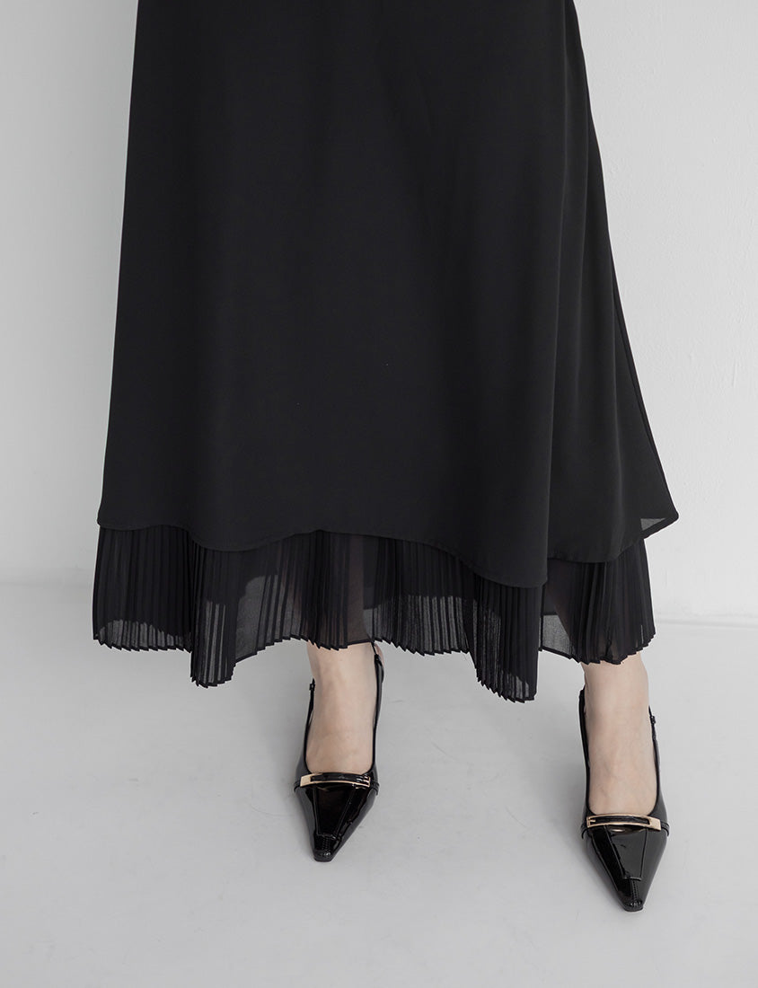 MISS. Elegant Pleated Chiffon Plus Size Maxi Skirt