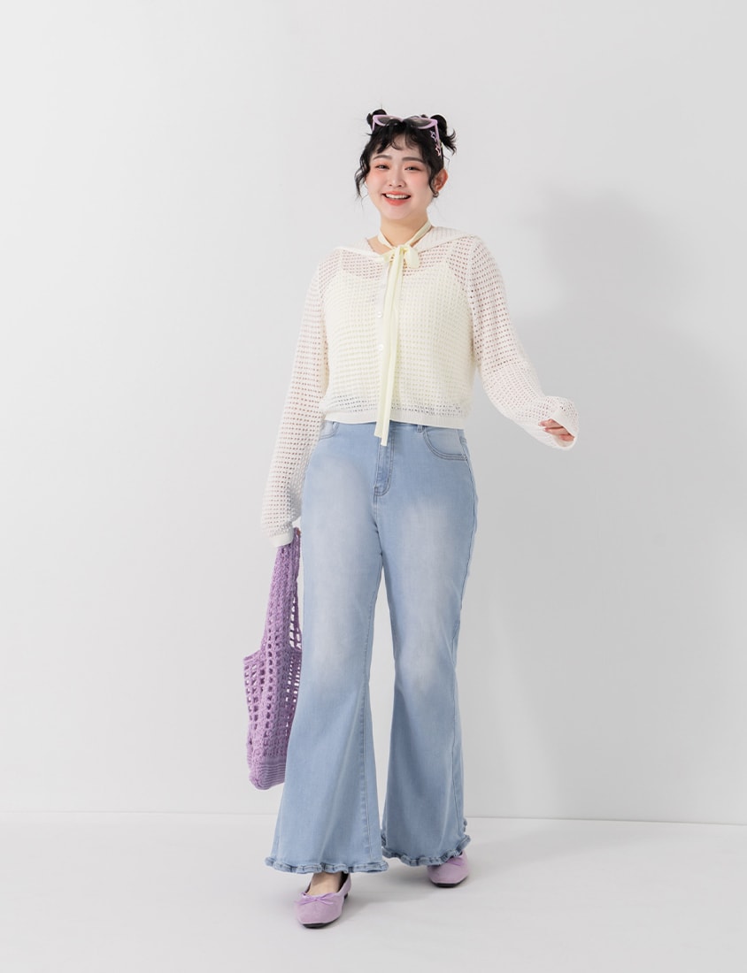 Ice Silk Button-Up Hooded Plus Size Knit Cardigan