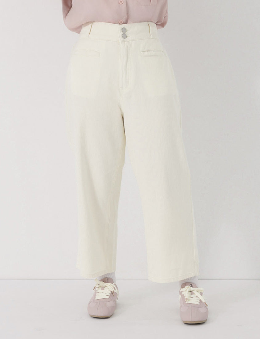Slim Fit Wide Waistband Twill Plus Size Boyfriend Pants