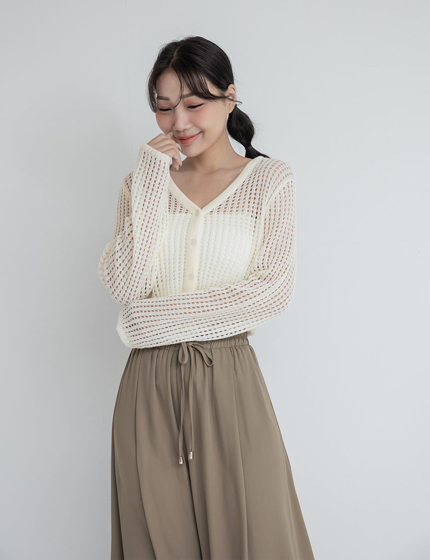 V-Neck Ice Silk Openwork Knit Plus Size Cardigan