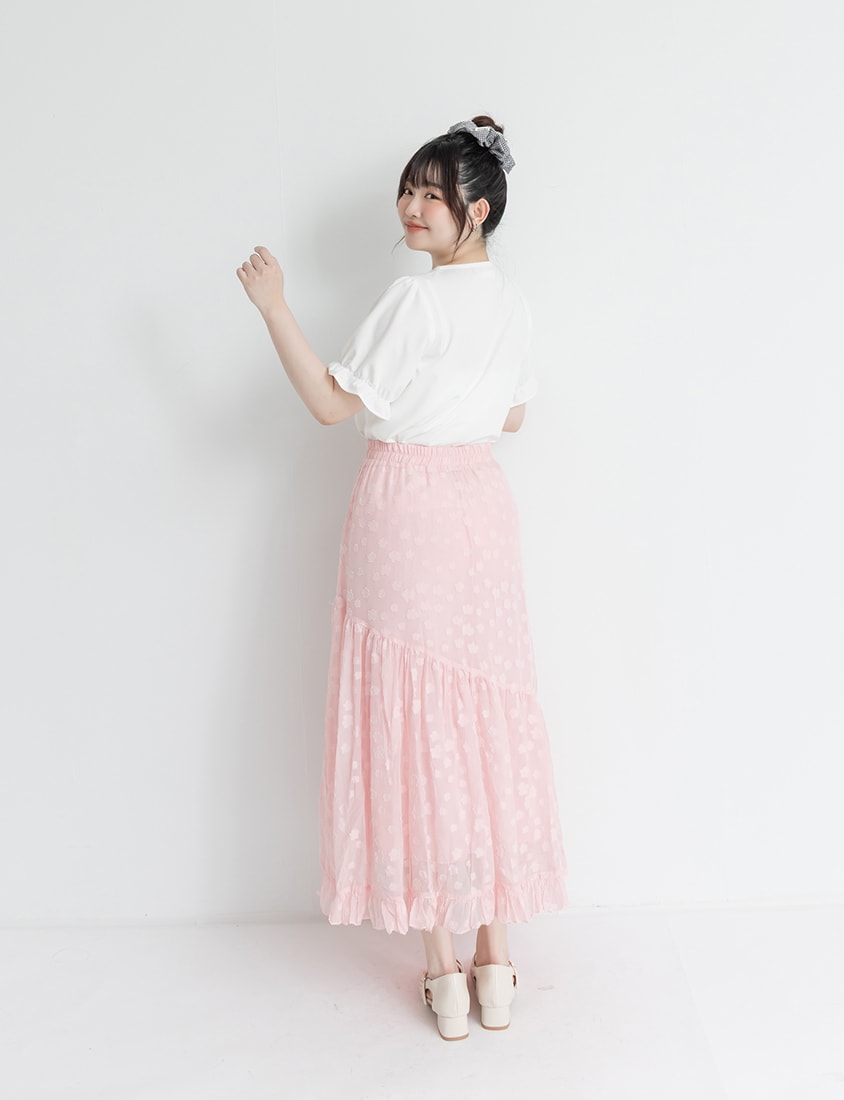 Japanese Floral Jacquard Tiered Plus Size Maxi Skirt