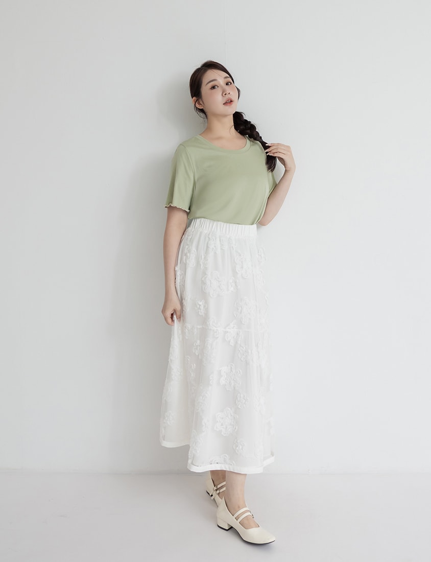 3D Floral Tiered Mesh Plus Size Maxi Skirt