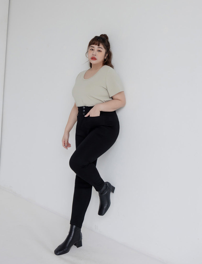 High Waist Tummy-Flattering Plus Size Slimming Pants (Three Buttons)