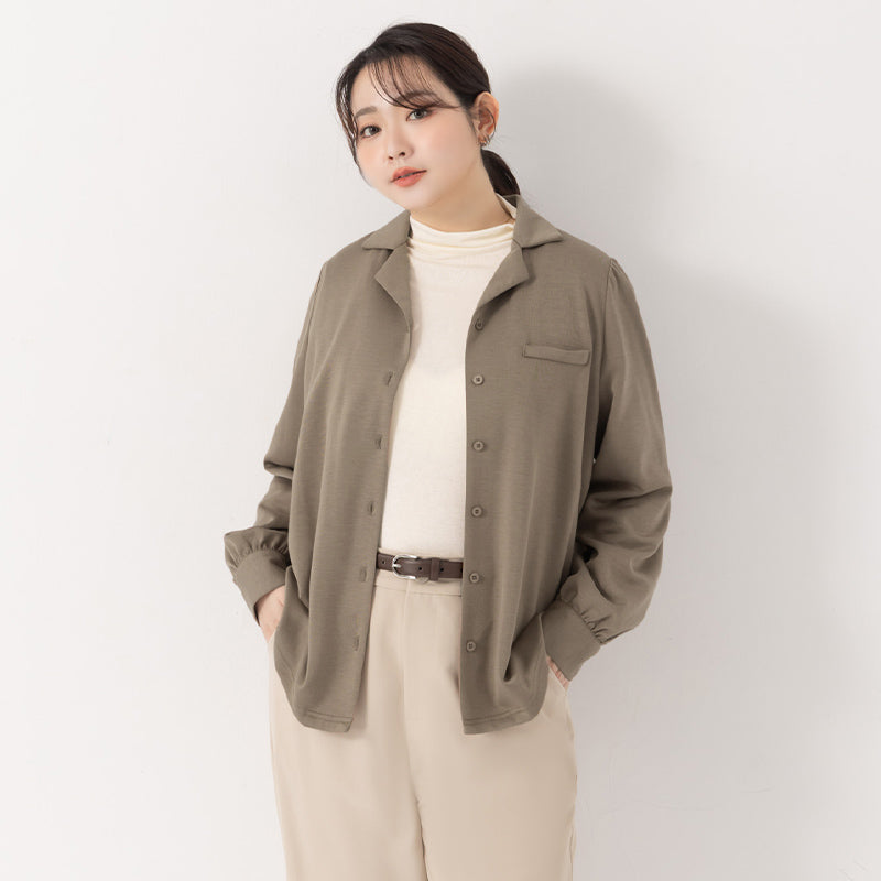 MISS. Korean Style Cloud Cotton Long Sleeve Plus Size Cuban Collar Shirt