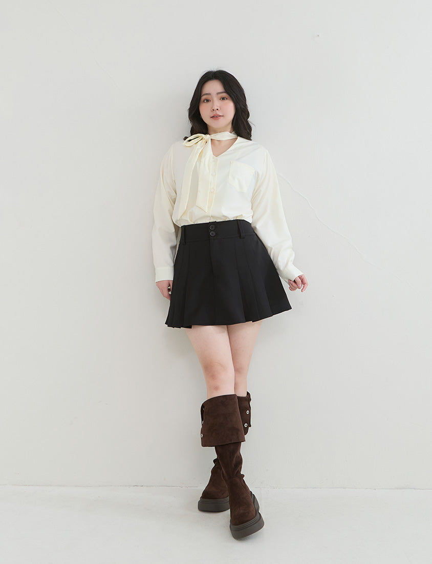 Slimming A-Line Pleated Plus Size Mini Skirt