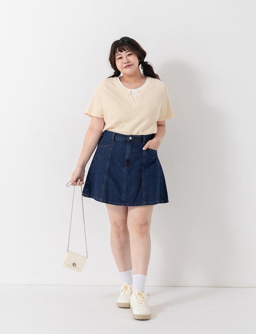 Waffle Knit Faux Two-Piece Plus Size Top