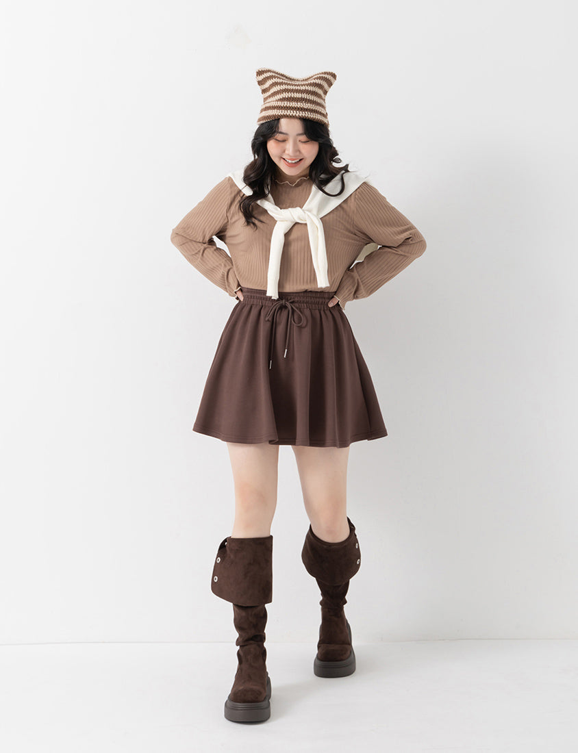 QQ Yogurt Touch Cotton Comfy A-Line Plus Size Mini Skirt