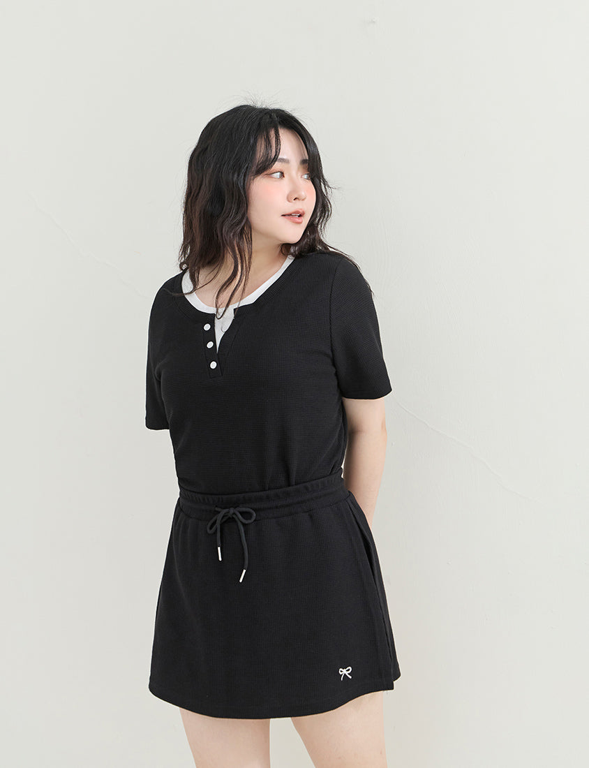 Waffle Knit Butterfly Embroidered Plus Size Skort