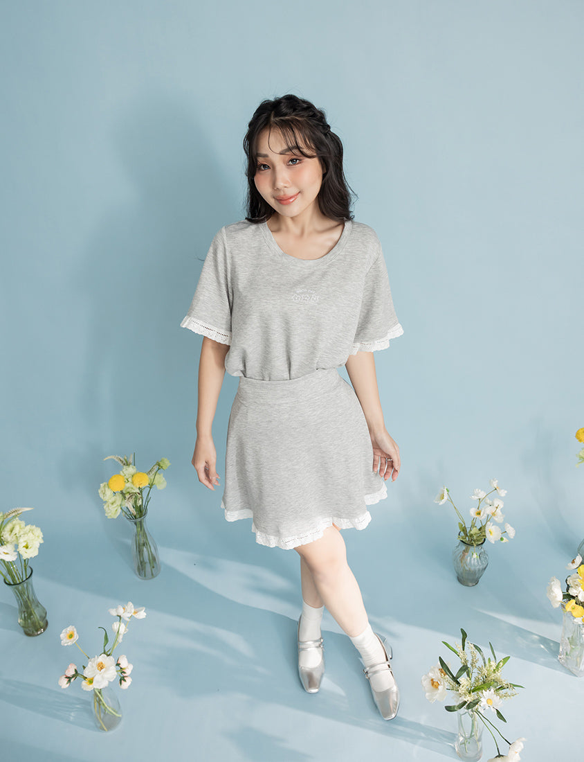 Lace Trim Floral Cloud Cotton Plus Size Tee