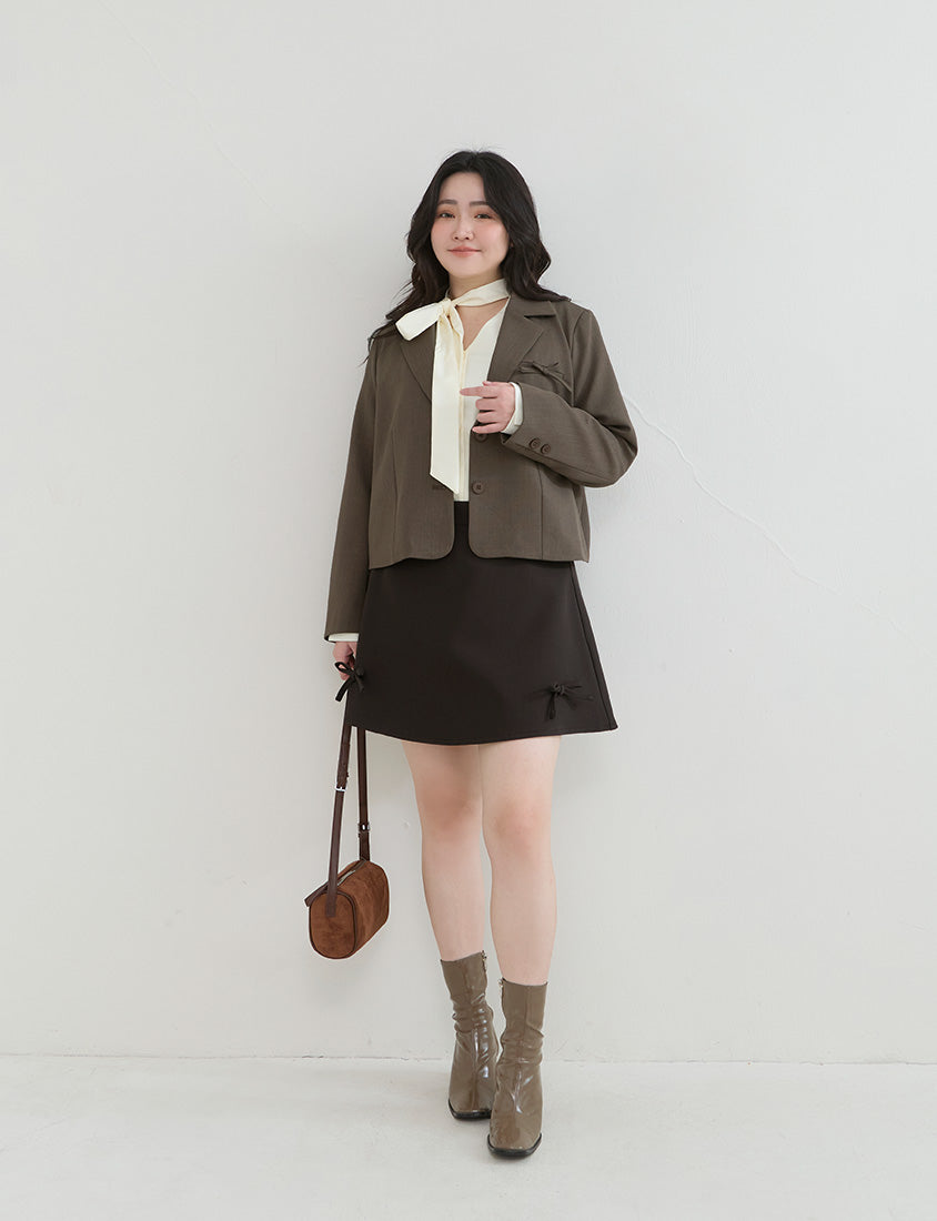 Korean Style Tie Neck Long Sleeve Plus Size Blouse