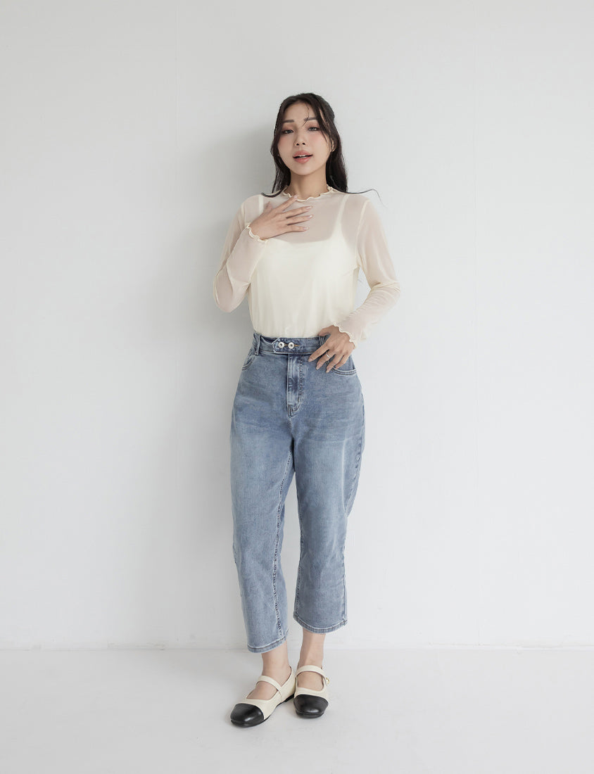 Versatile Ruffle Trim Sheer Long Sleeve Plus Size Top