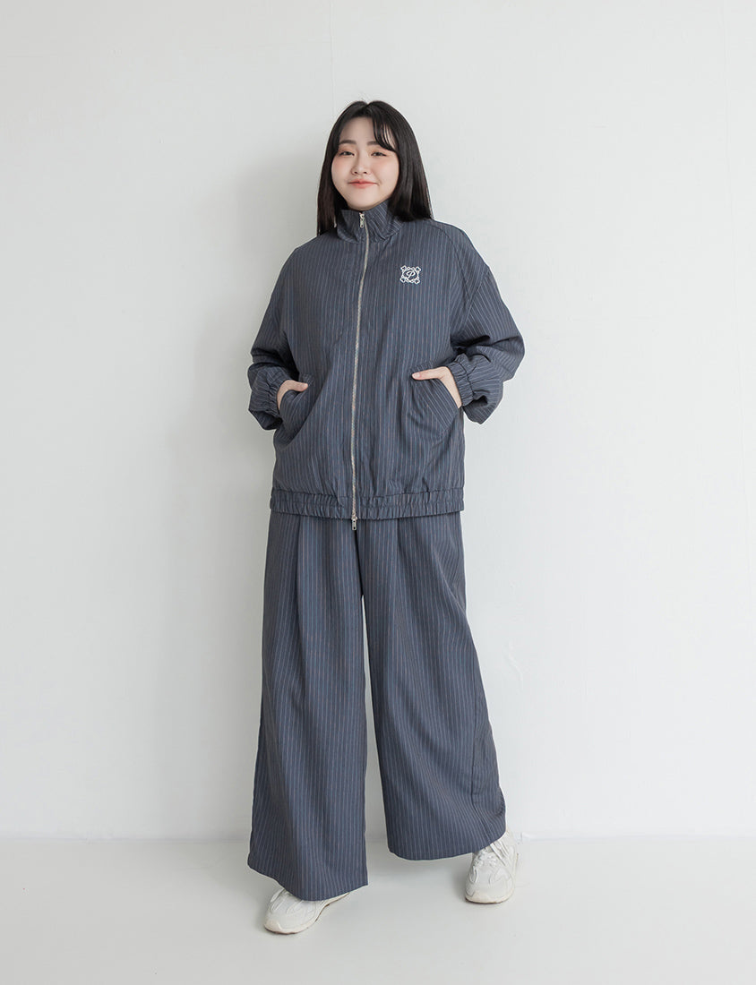 Striped Elastic Back Waist Relaxed Plus Size Tailored Trousers
