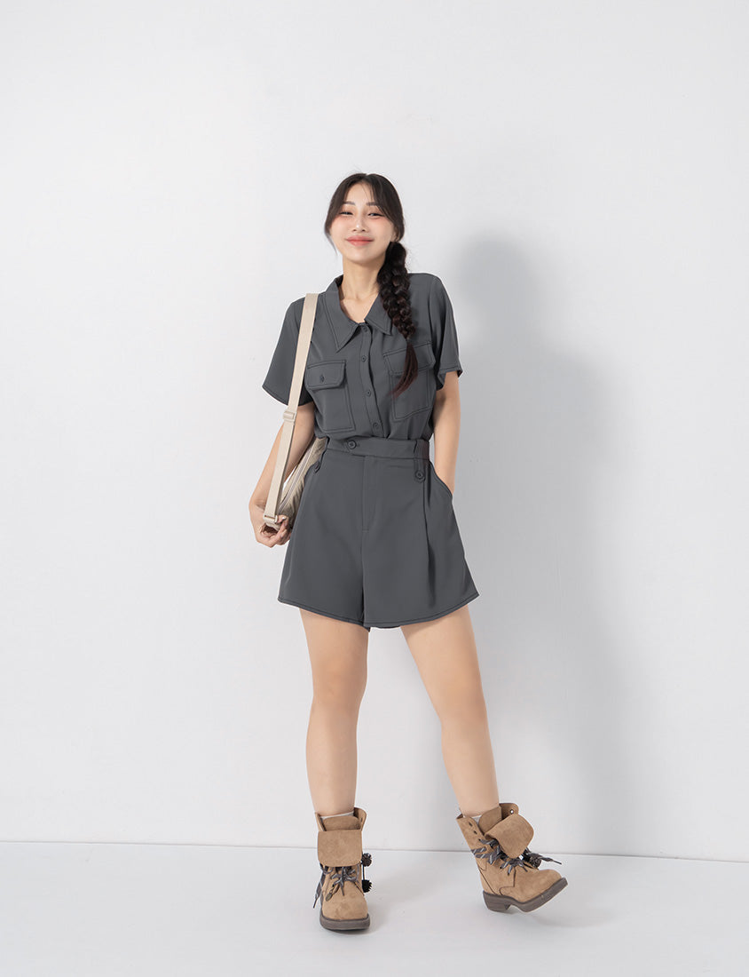 Contrast Stitch Lightweight Utility Chiffon Plus Size Shorts