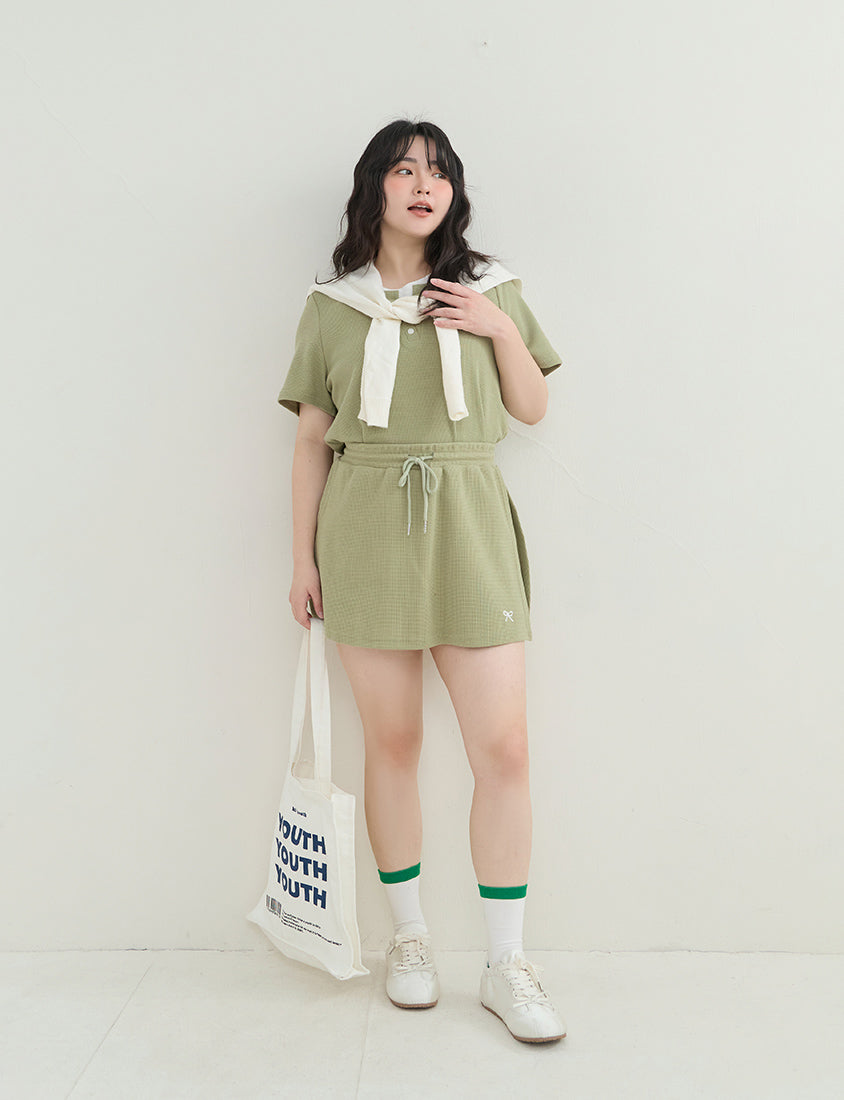 Waffle Knit Faux Two-Piece Plus Size Top