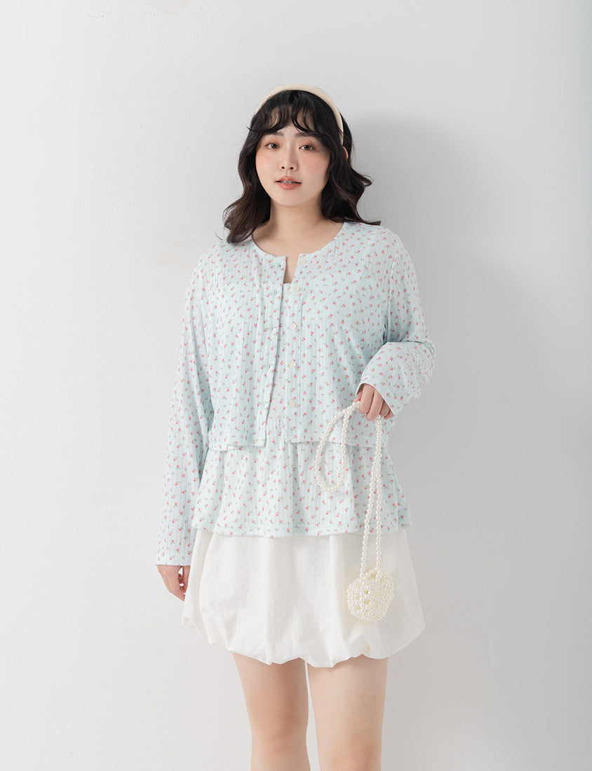 Cream Floral Layered Two-Piece Plus Size Set