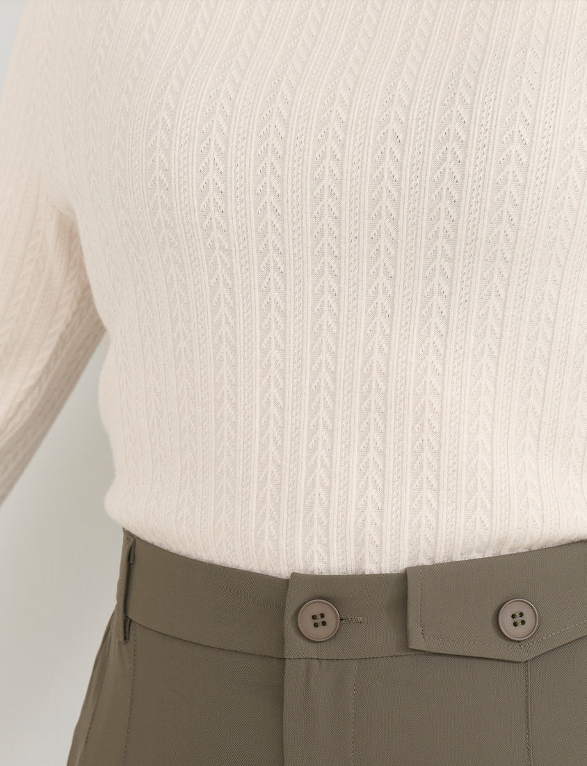 Soft Cable Knit Ribbed Rolled Edges Long Sleeve Plus Size Top