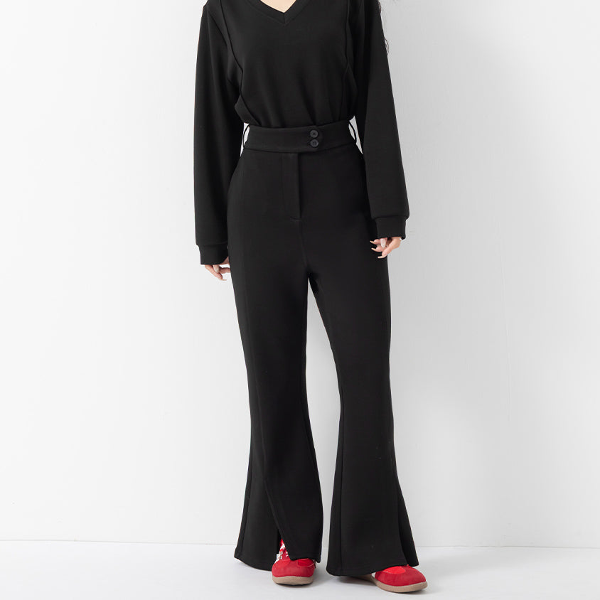 QQ Yogurt Touch Cotton Asymmetric Double-Button Plus Size Flare Pants