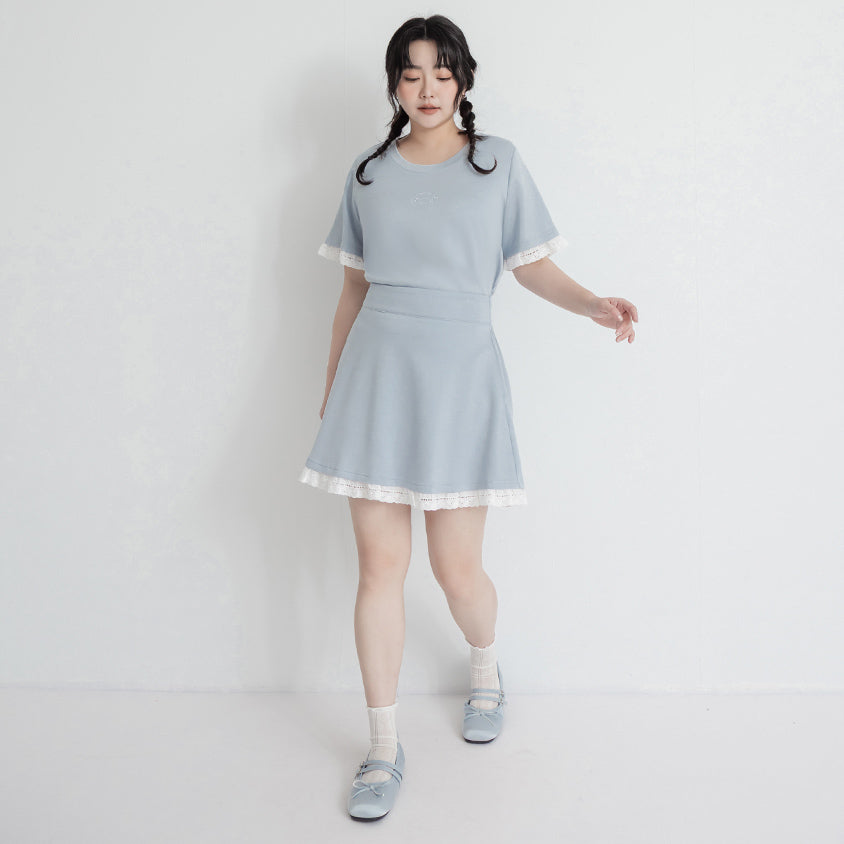 Lace Trim Cloud Cotton Plus Size Mini Skirt
