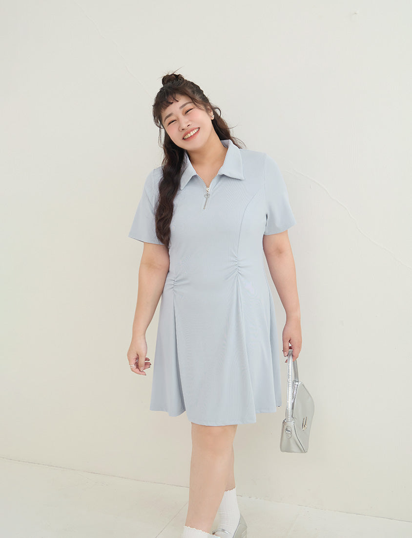 Waist-Defining Stretch Ribbed Plus Size Mini Dress