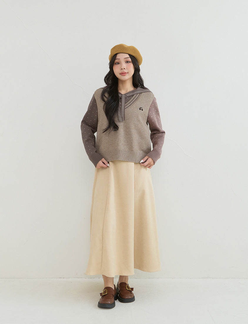 Preppy Cherry Embroidered Cropped Knit Plus Size Vest
