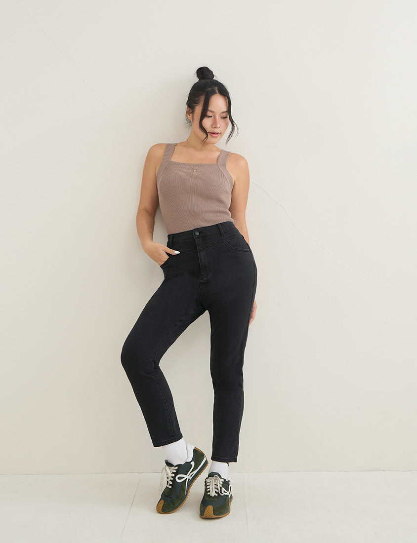 High-Waist Stretch Slim-Leg Plus Size Pants (Long)
