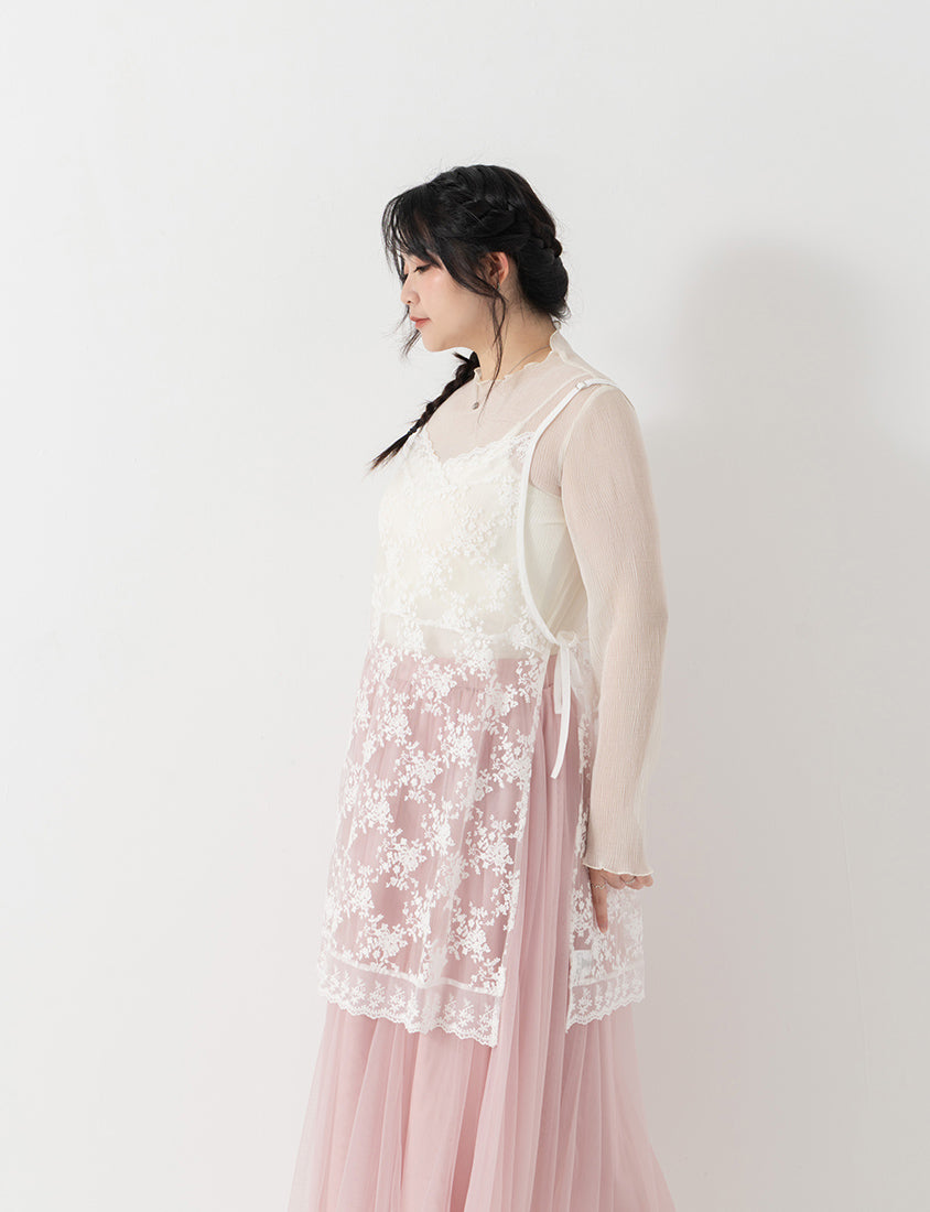 MISS. Ethereal Crinkle Sheer Mock-Neck Plus Size Top