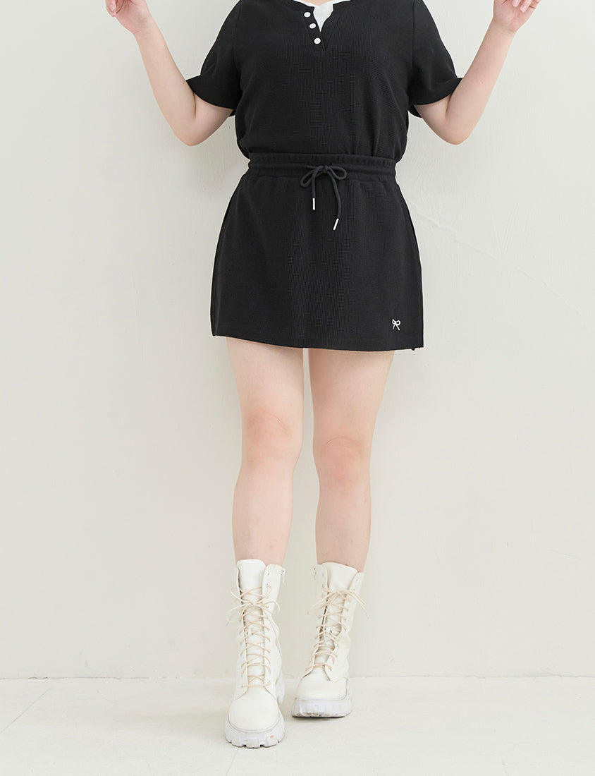 Waffle Knit Faux Two-Piece Plus Size Top