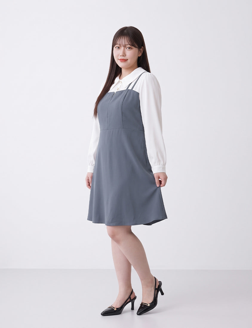 MISS. Smart Collared Faux Two-Piece Strap Plus Size Mini Dress