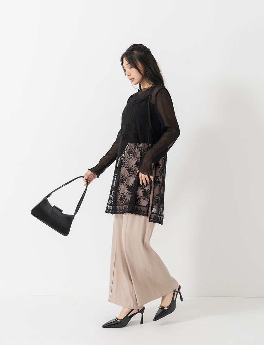 MISS. Lyocell Twill Topstitched Plus Size Trousers
