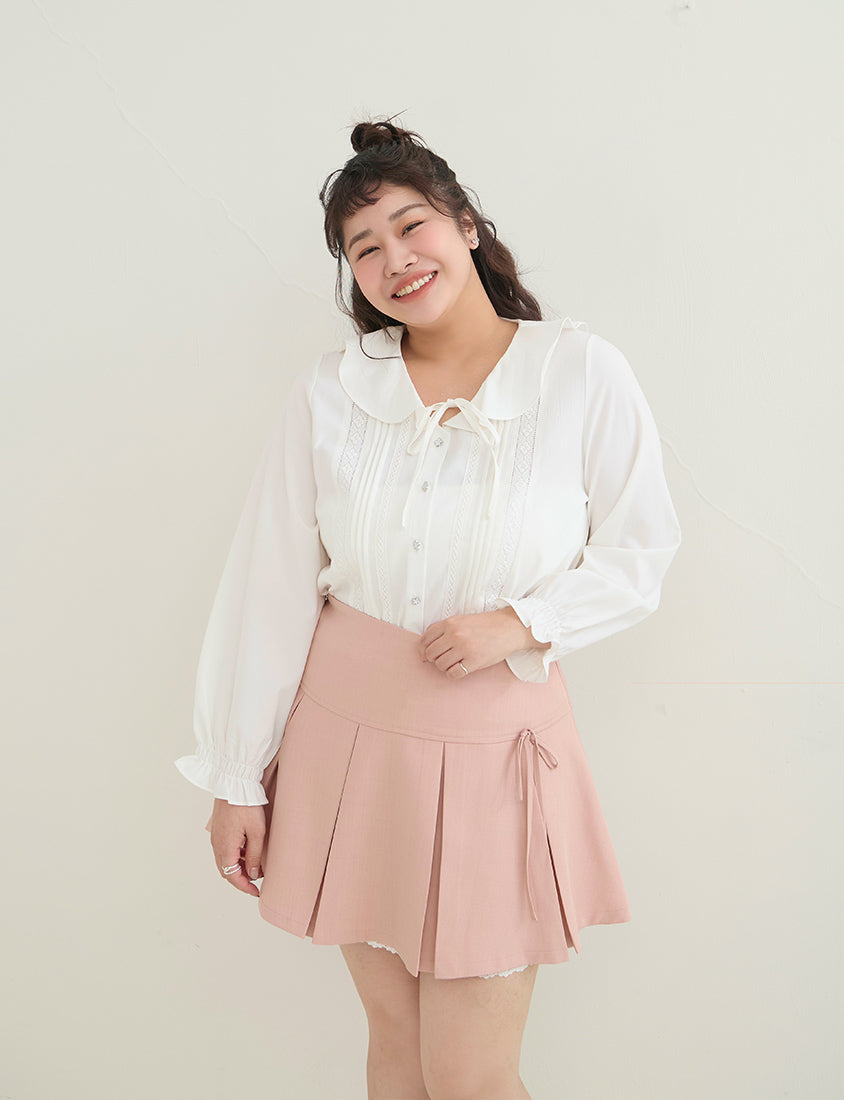 Romantic Ruffle Collar Lace Floral Button-Up Plus Size Blouse