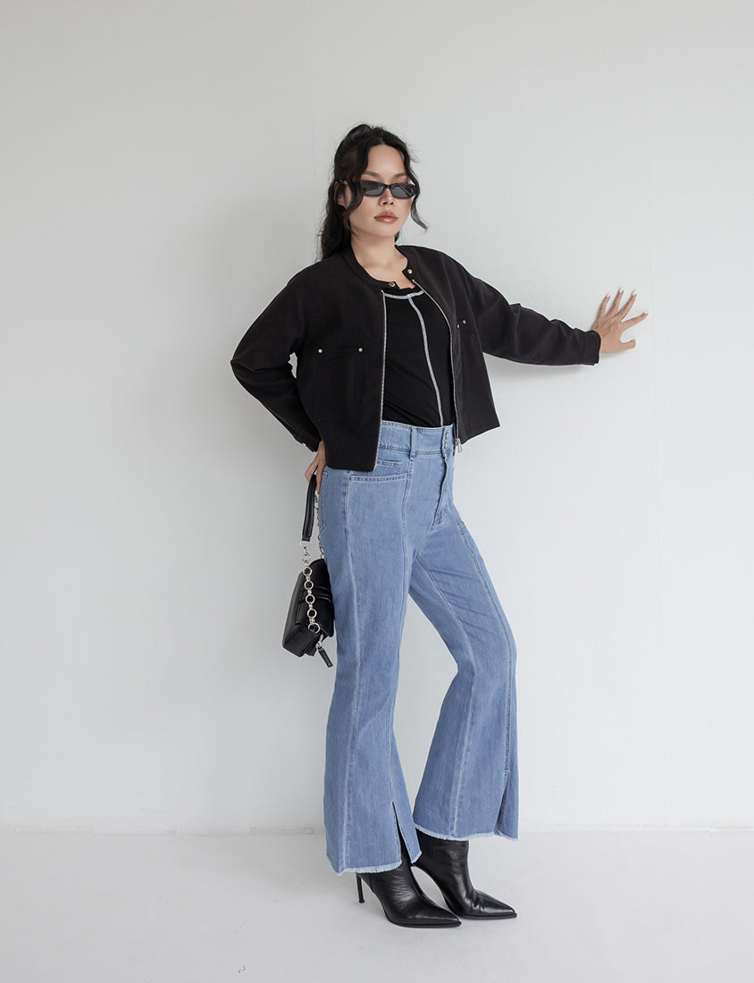 MUA! Lyocell Linen Contrast Stitch Plus Size Moto Jacket