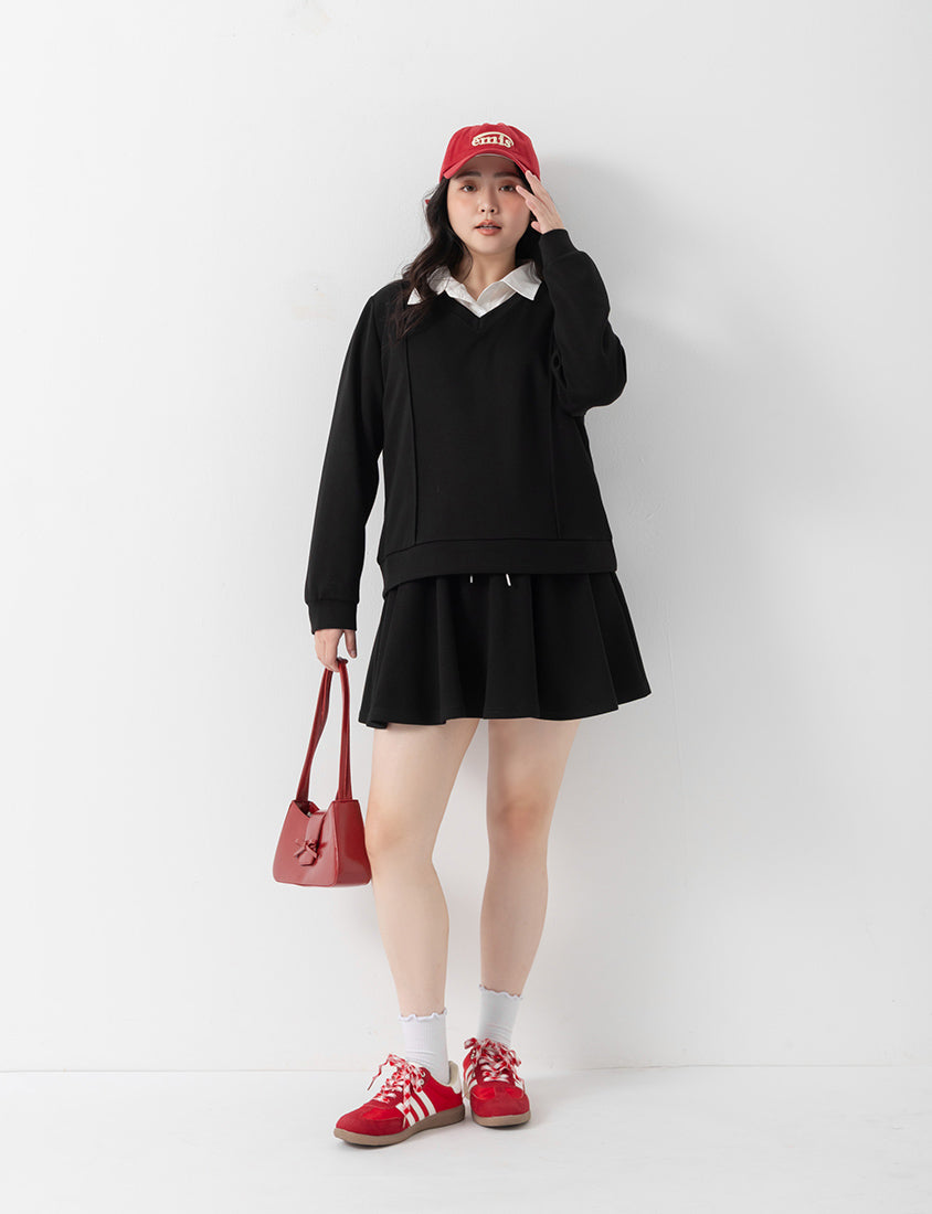 Apple-Shaped Friendly! Perfect Fit Seamed Yogurt Touch Plus Size Sweater