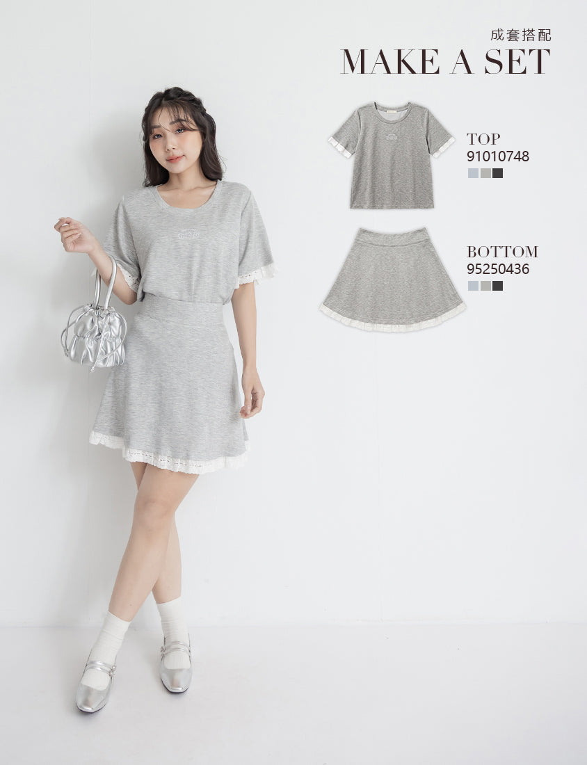Lace Trim Floral Cloud Cotton Plus Size Tee