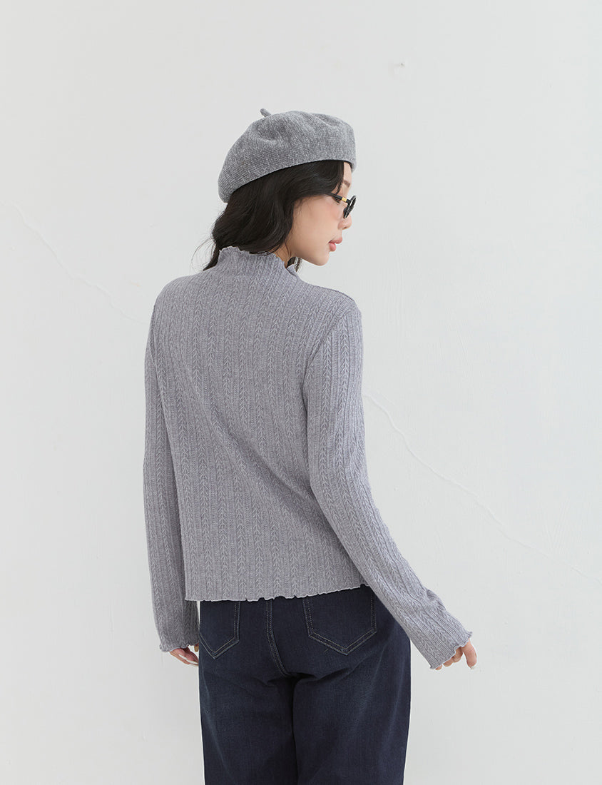 Soft Cable Knit Ribbed Rolled Edges Long Sleeve Plus Size Top
