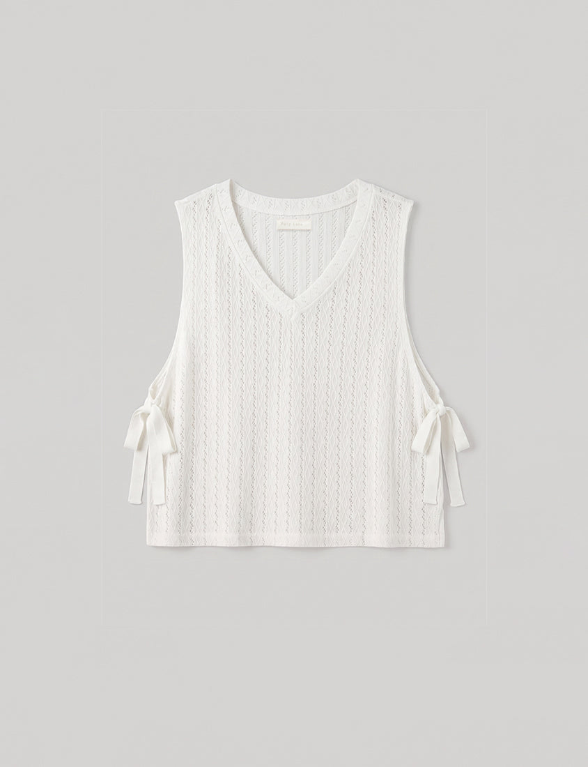 Versatile Openwork Knit Tie-Front Plus Size Tank Top