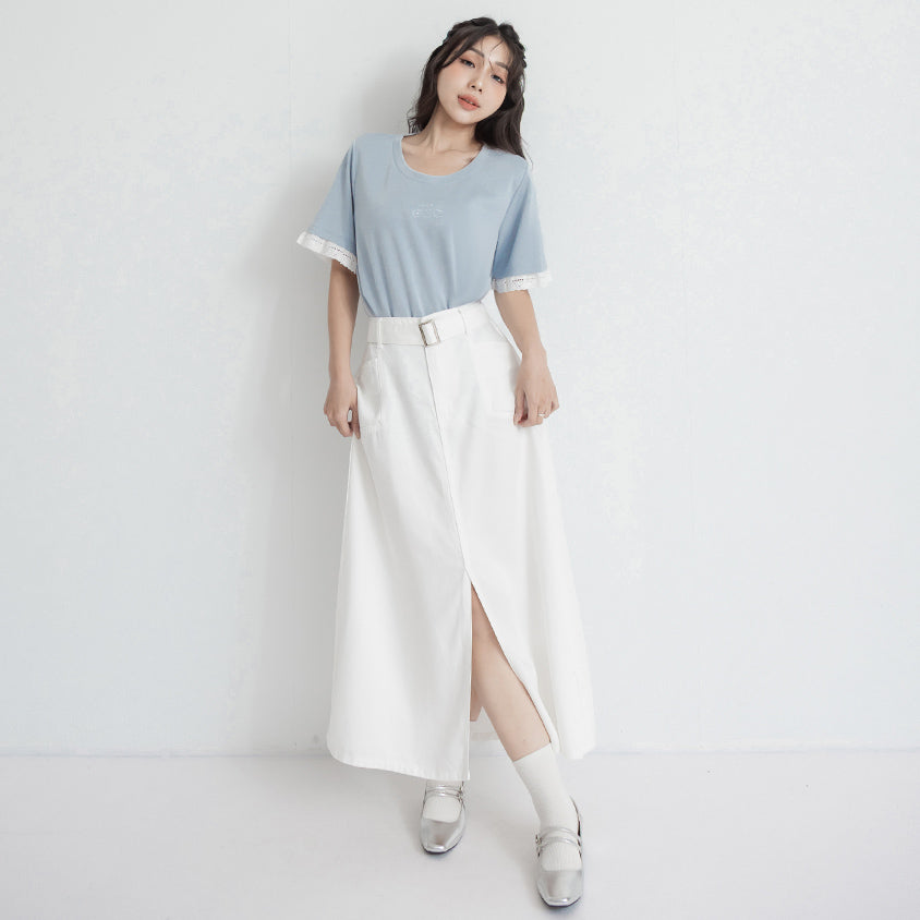 Lyocell Twill A-Line Plus Size Maxi Skirt (With Belt)