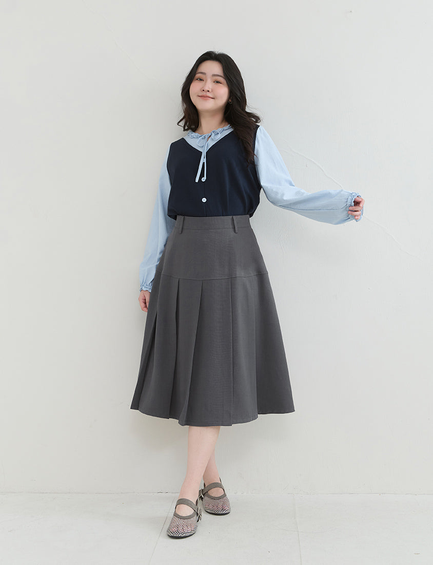 Preppy Wide Pleated Plus Size Midi Skirt