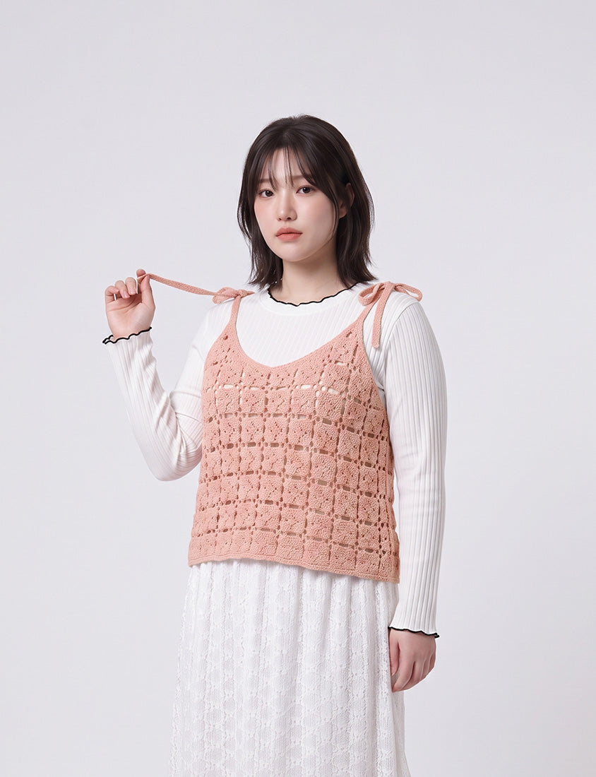 Japanese-Inspired Crochet Grid Plus Size  Vest