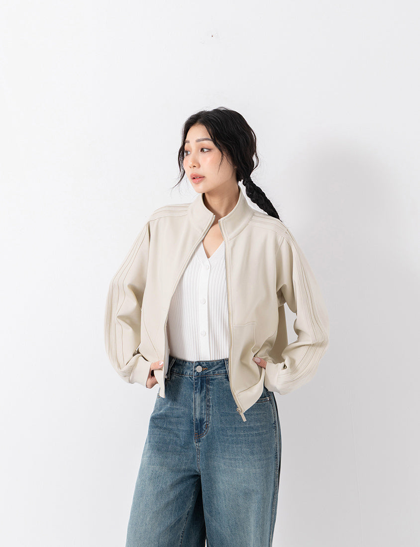 Webbing Contrast Cloud Cotton Cropped Plus Size Jacket