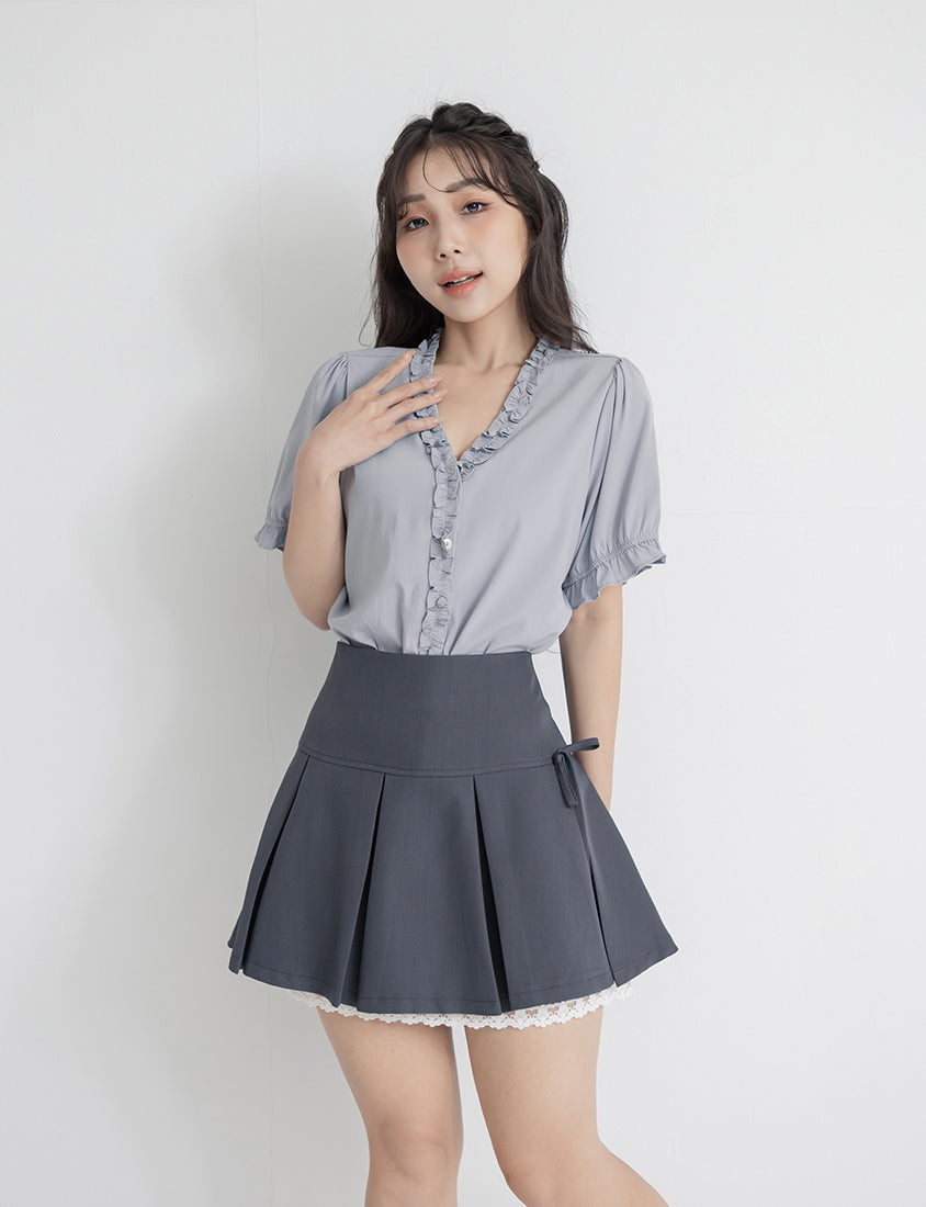 Romantic Ruffle V-Neck Short Sleeve Plus Size Blouse